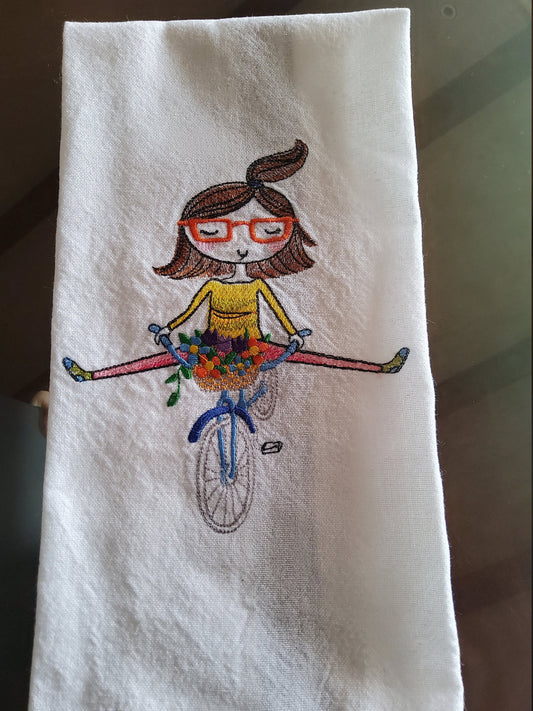 Dish Towel - &quot;Girl on Bike&quot;