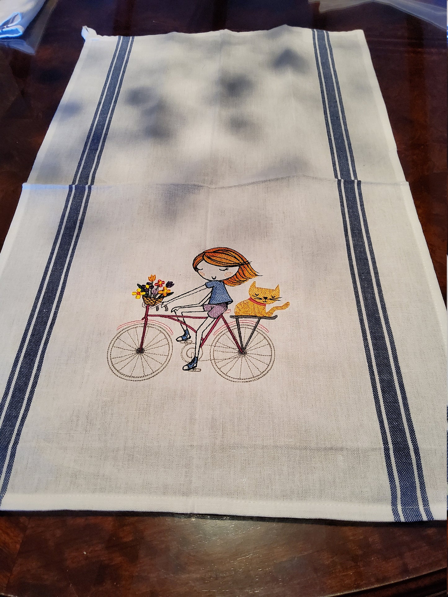 Dish Towel - &quot;Girl on Bike with Kitty&quot;