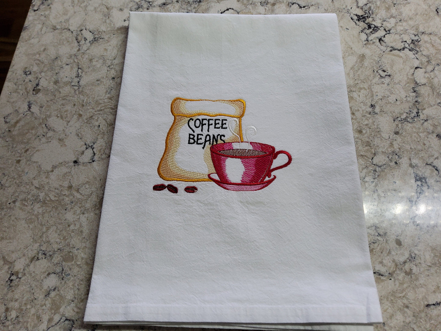 Custom Embroidered Flour Sack Dish Towel - &quot;Coffee In My Favorite Cup&quot;&quot;