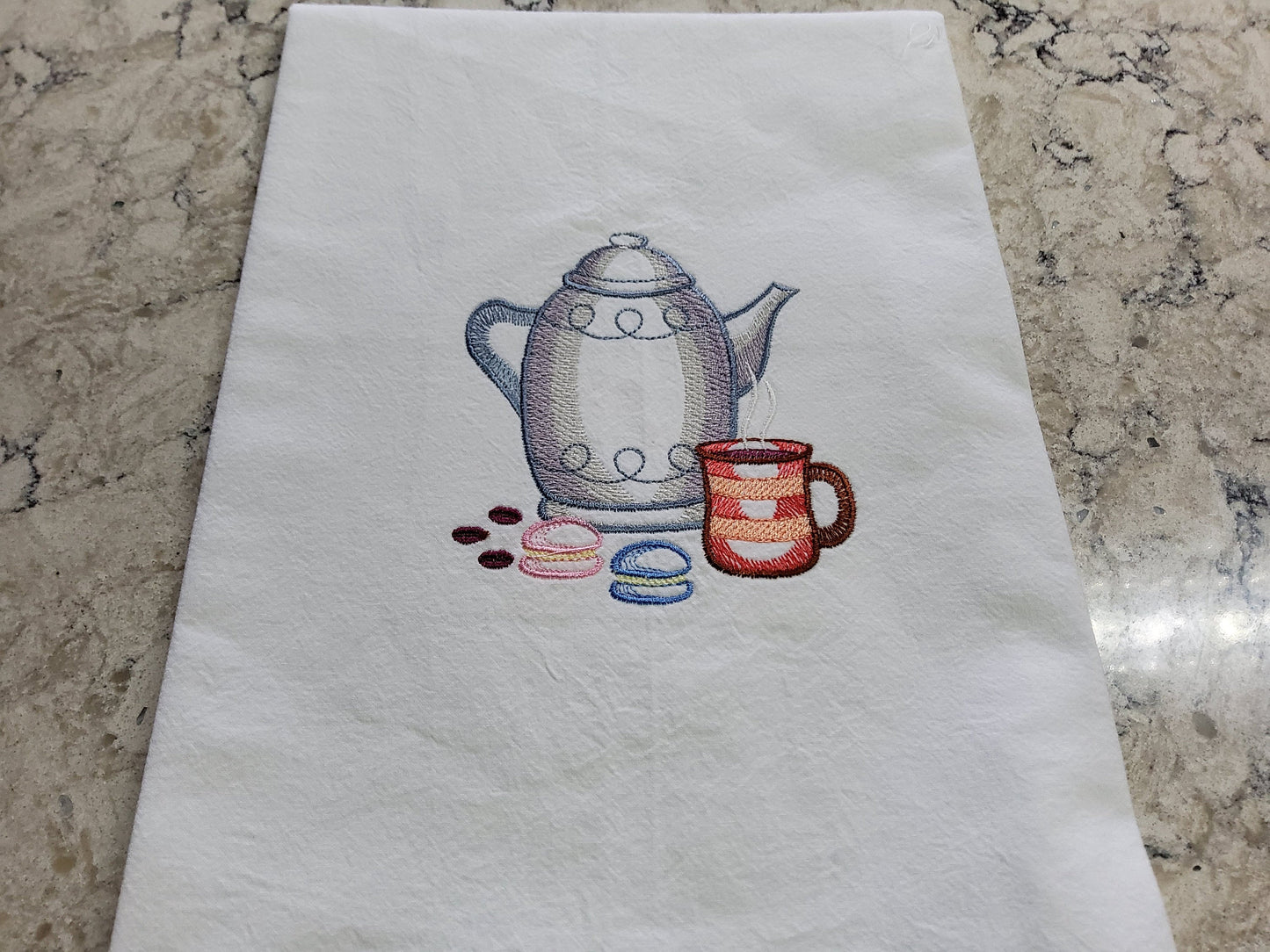 Custom Embroidered Flour Sack Dish Towel - &quot;Coffee and a Bite to Eat&quot;&quot;&quot;